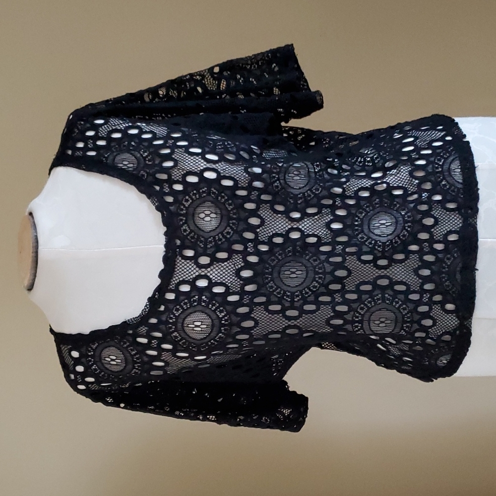 One 7 Six Open Weave Black Lace Top